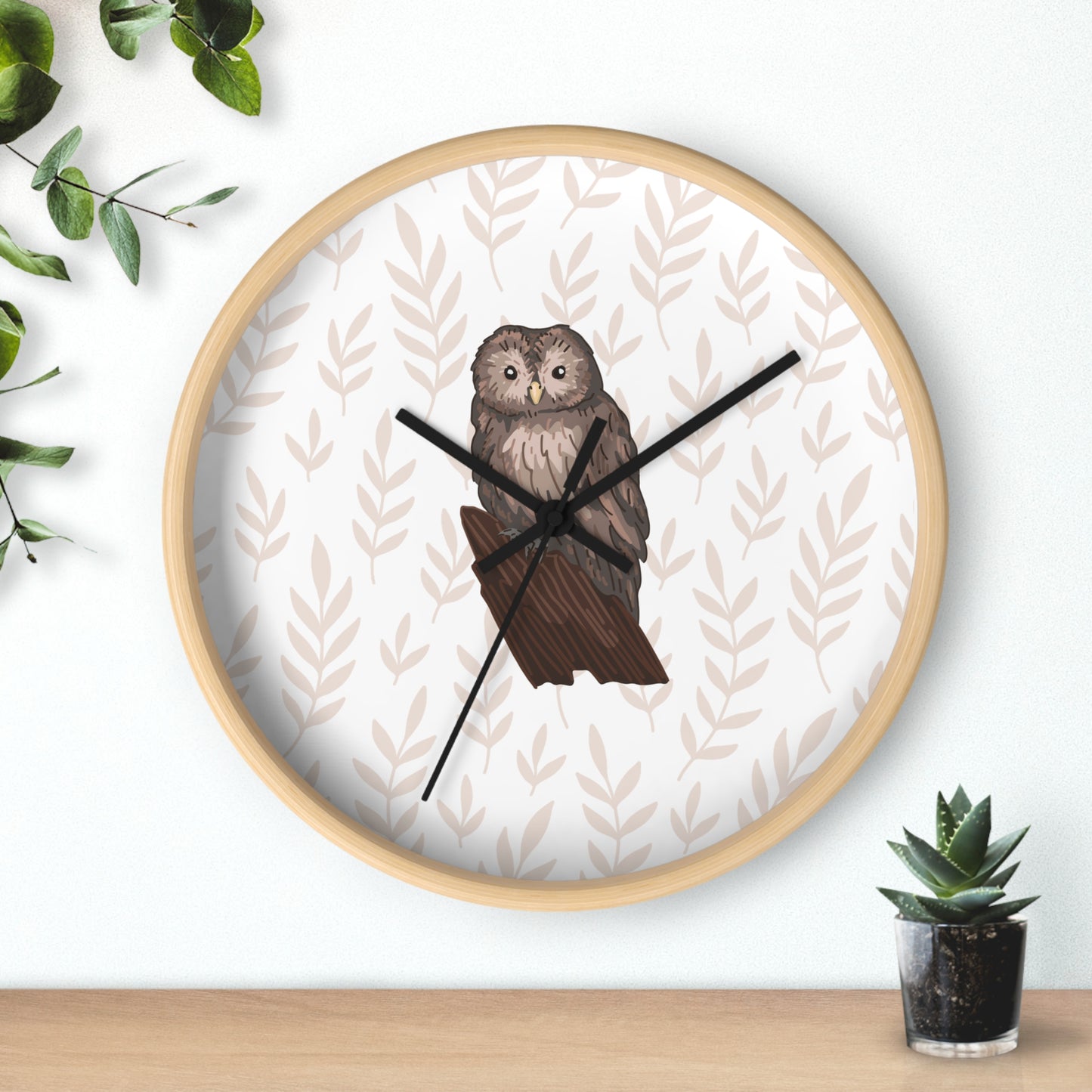Woodland Owl Wall Clock, Nature Decor, Boho Home Accent, Gift for Nature Lovers, Cozy Living Room Decor