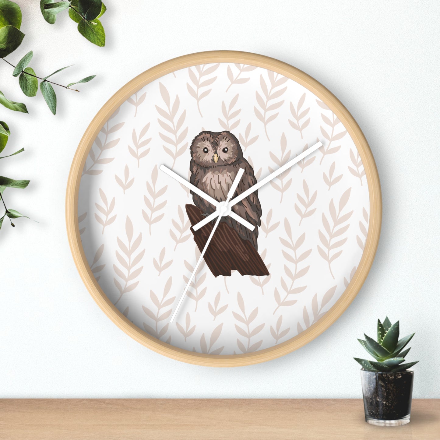 Woodland Owl Wall Clock, Nature Decor, Boho Home Accent, Gift for Nature Lovers, Cozy Living Room Decor